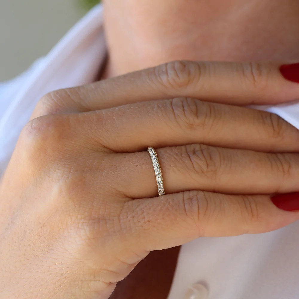 14k 3 Row Half Eternity Diamond Band - Image 4