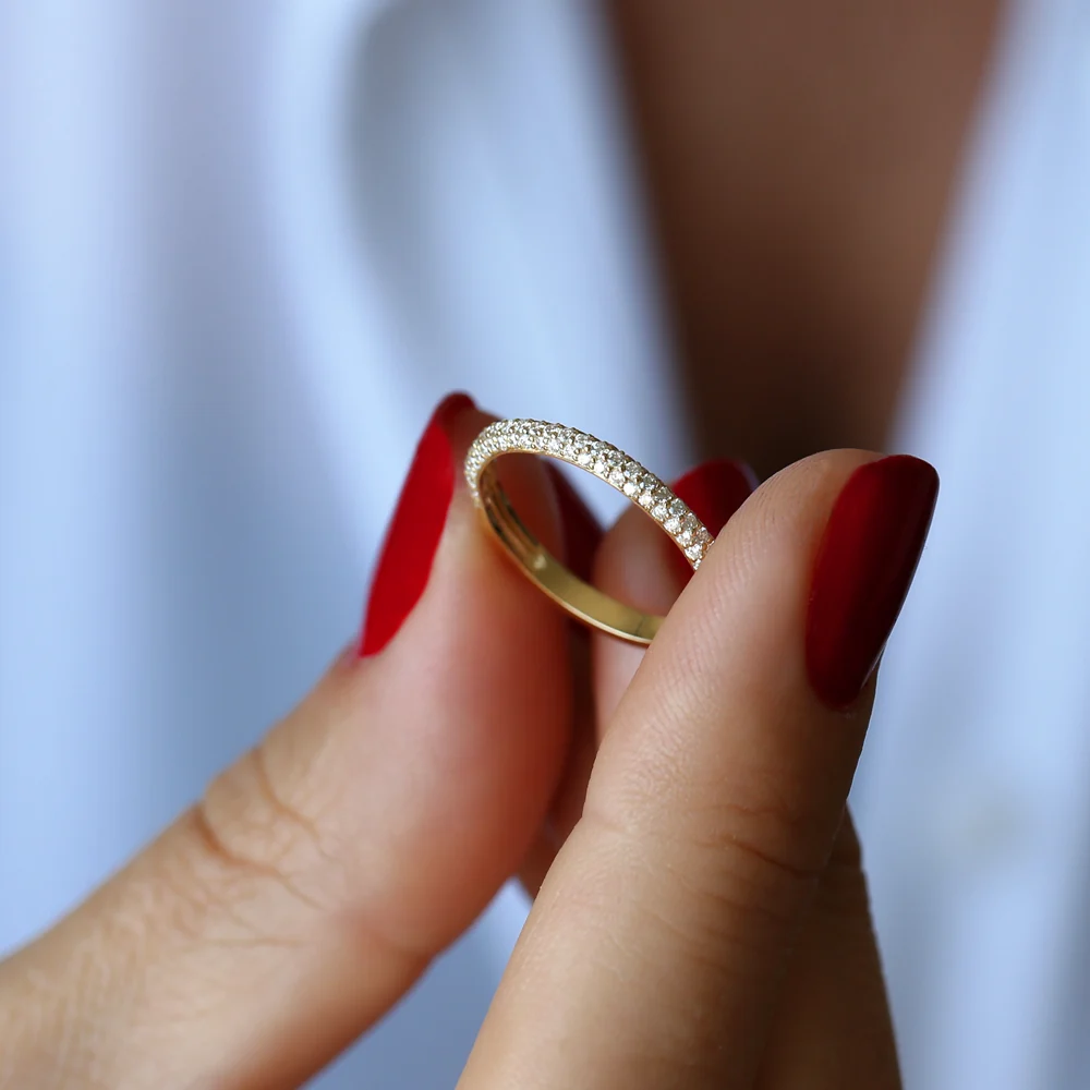14k 3 Row Half Eternity Diamond Band - Image 5