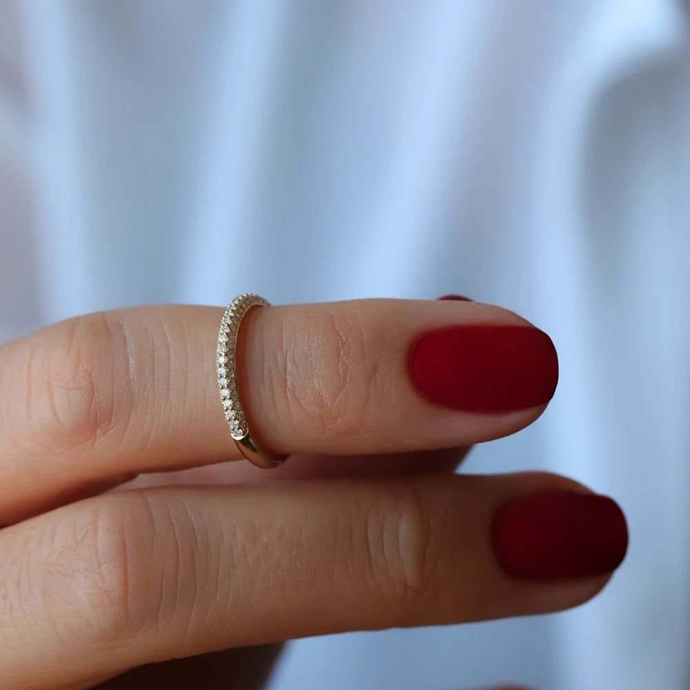 14k 3 Row Half Eternity Diamond Band - Image 6