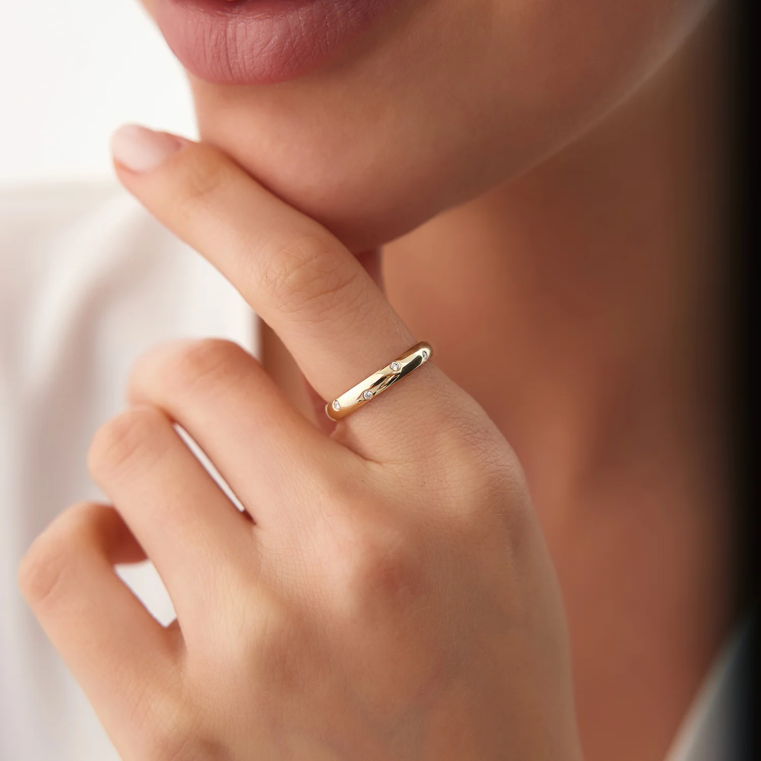 14k 3MM Dome Burnish Setting Women's Wedding Ring - Image 4