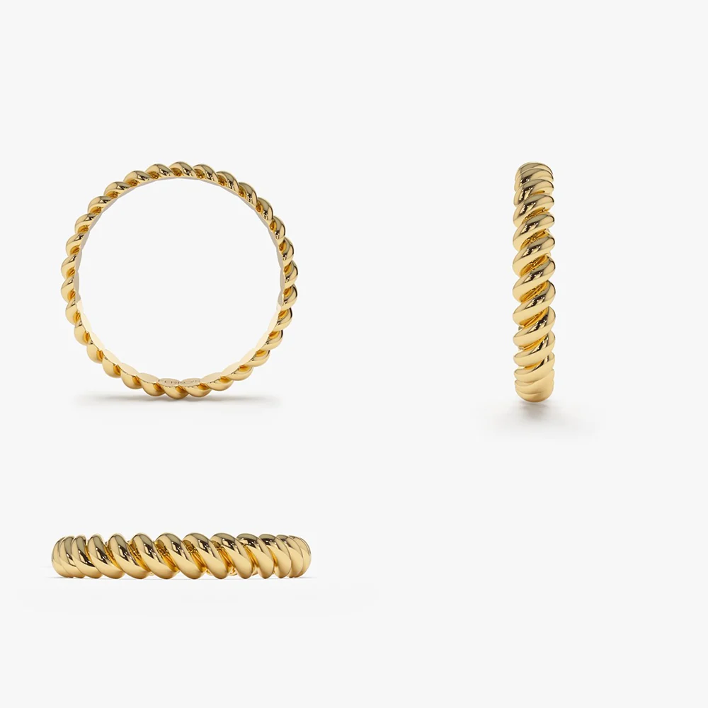14K 3MM Twisted Rope Ring - Image 11