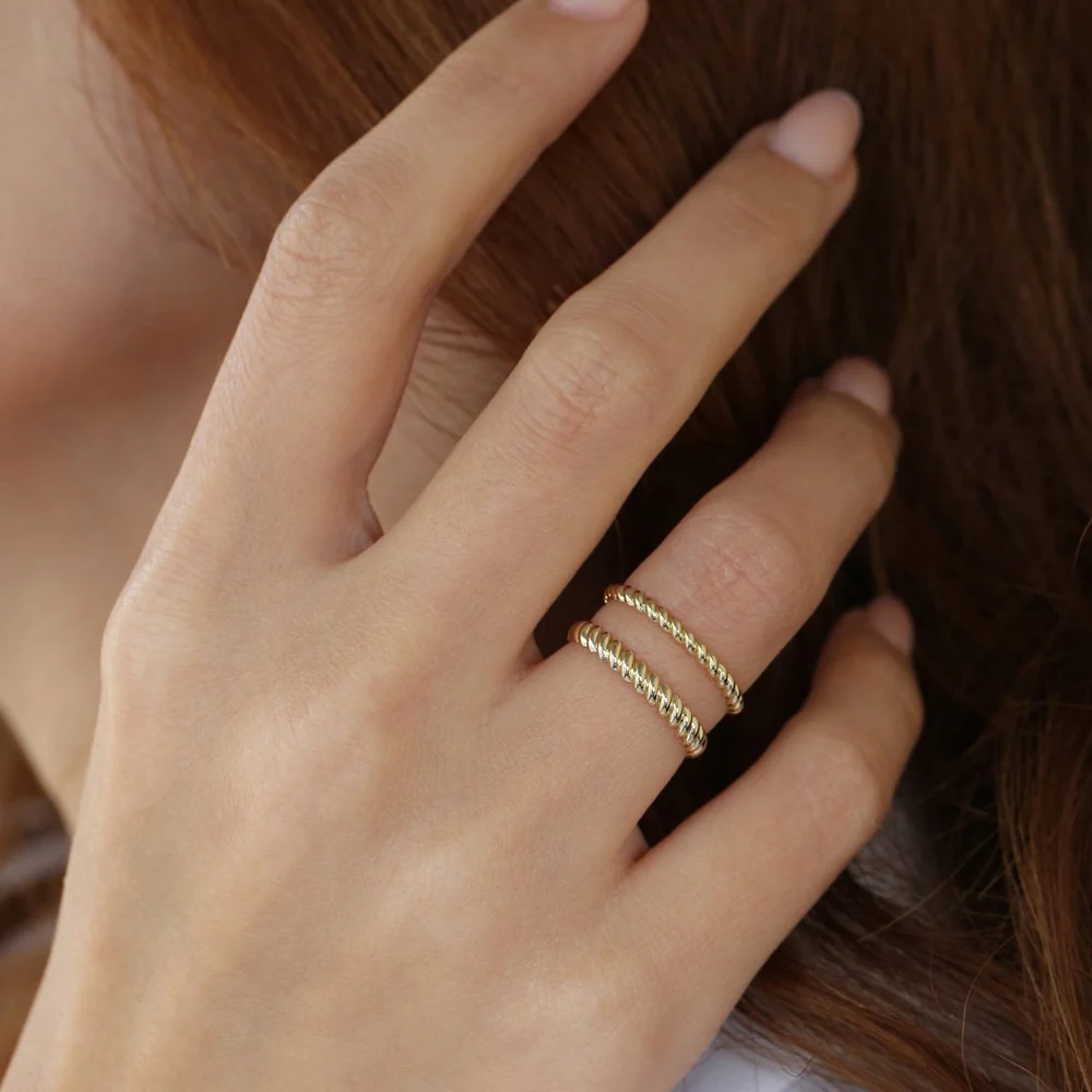 14K 3MM Twisted Rope Ring - Image 3