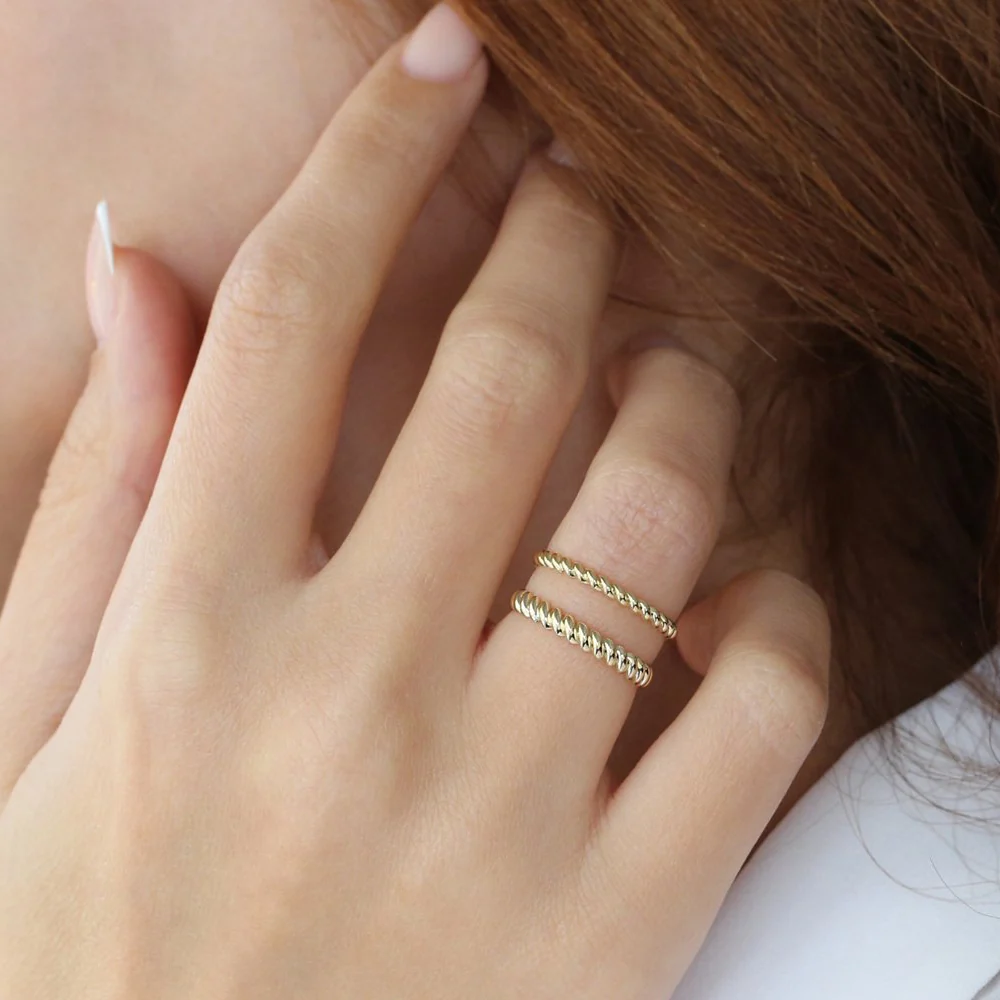 14K 3MM Twisted Rope Ring - Image 4