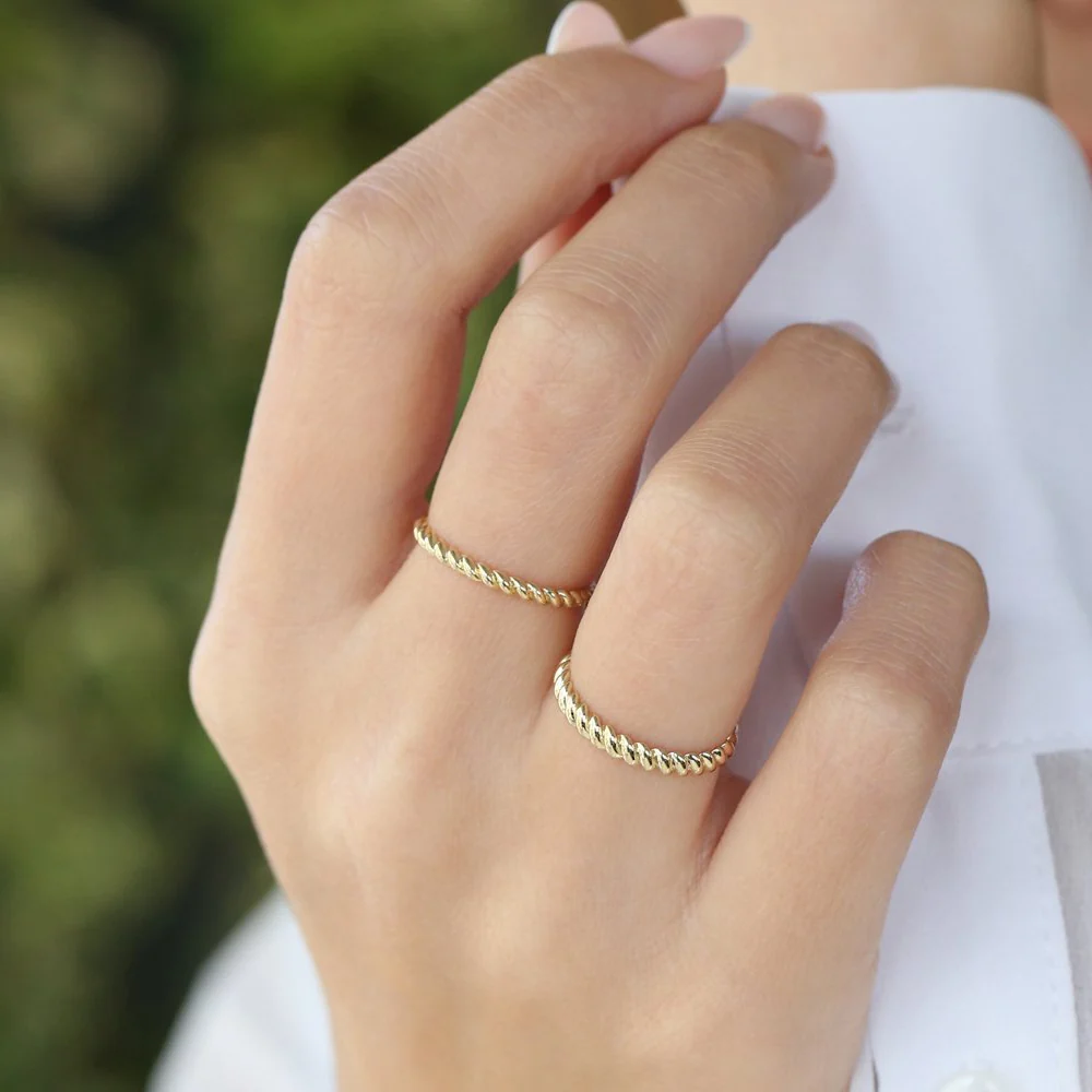 14K 3MM Twisted Rope Ring - Image 6