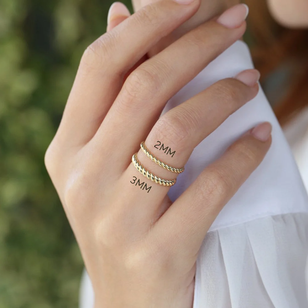 14K 3MM Twisted Rope Ring - Image 7