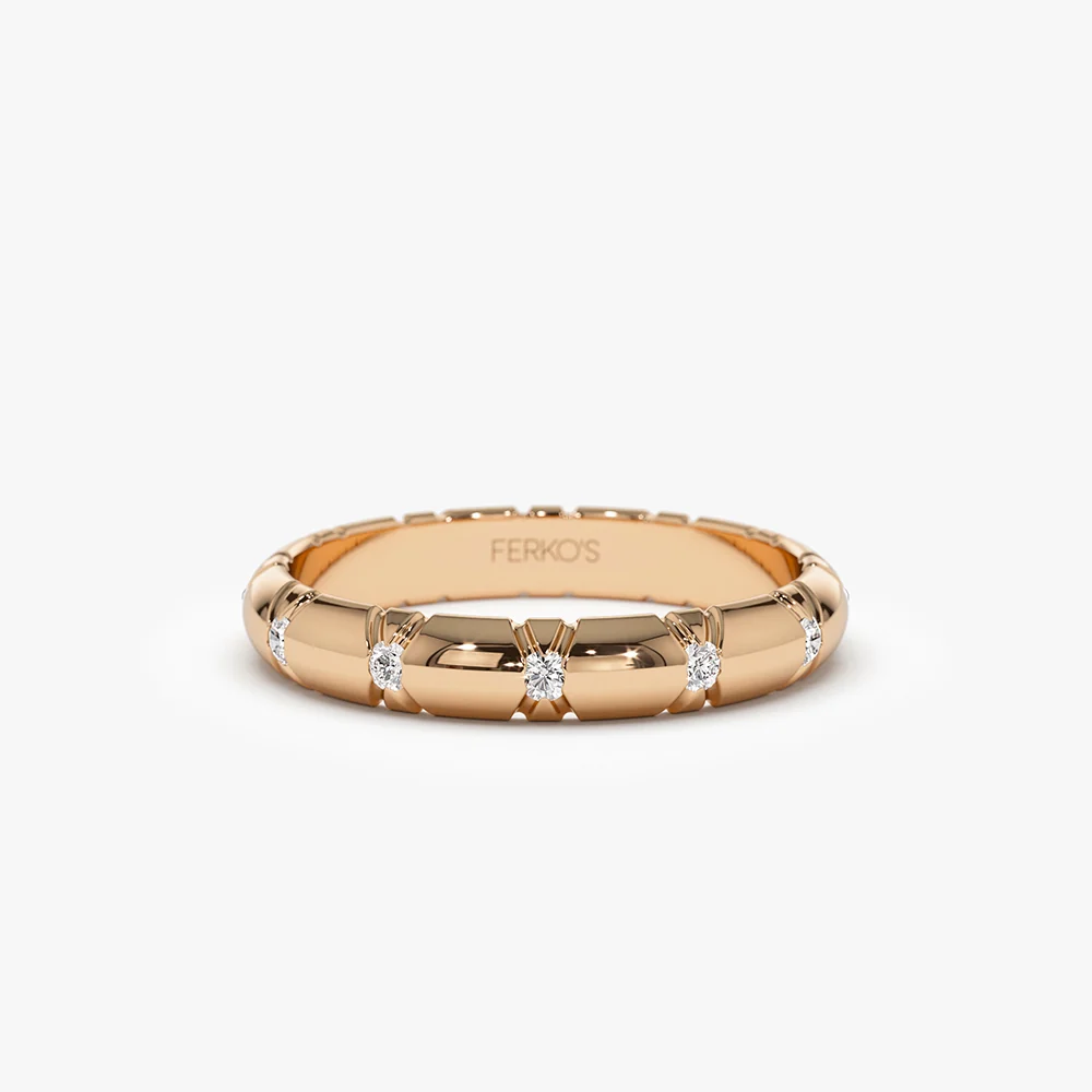14k 3MM Unique X Cut Design Diamond Wedding Ring - Image 3