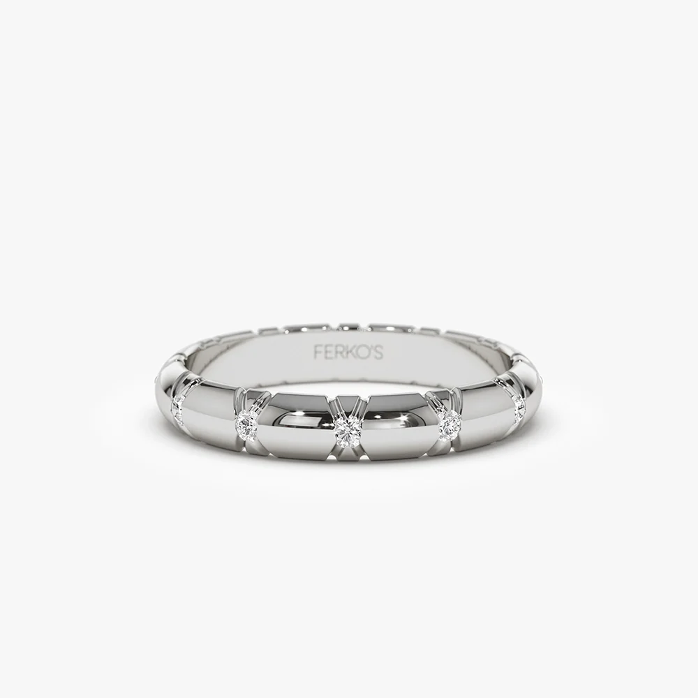14k 3MM Unique X Cut Design Diamond Wedding Ring - Image 4