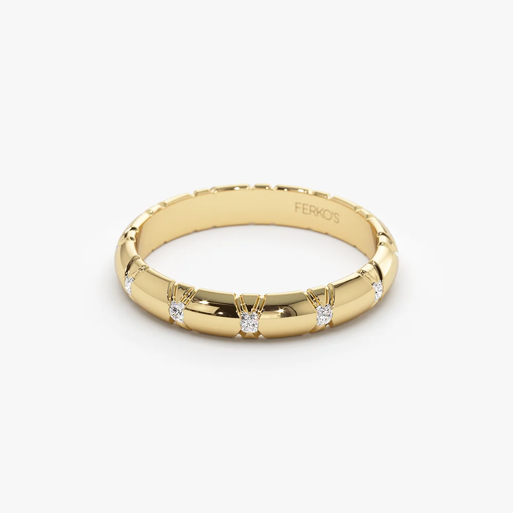 14k 3MM Unique X Cut Design Diamond Wedding Ring - Image 5