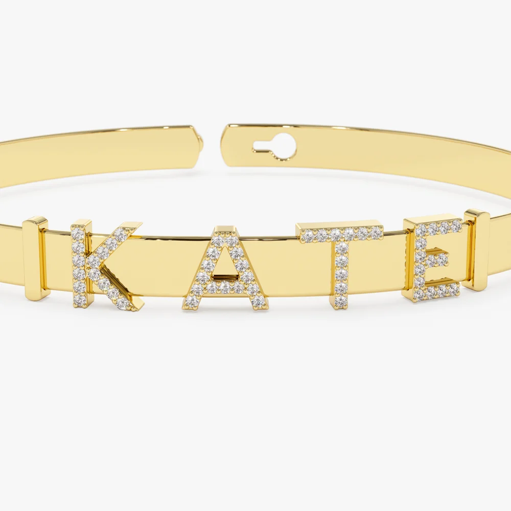 14K 5MM Sliding Diamond Initials Bangle - Image 7