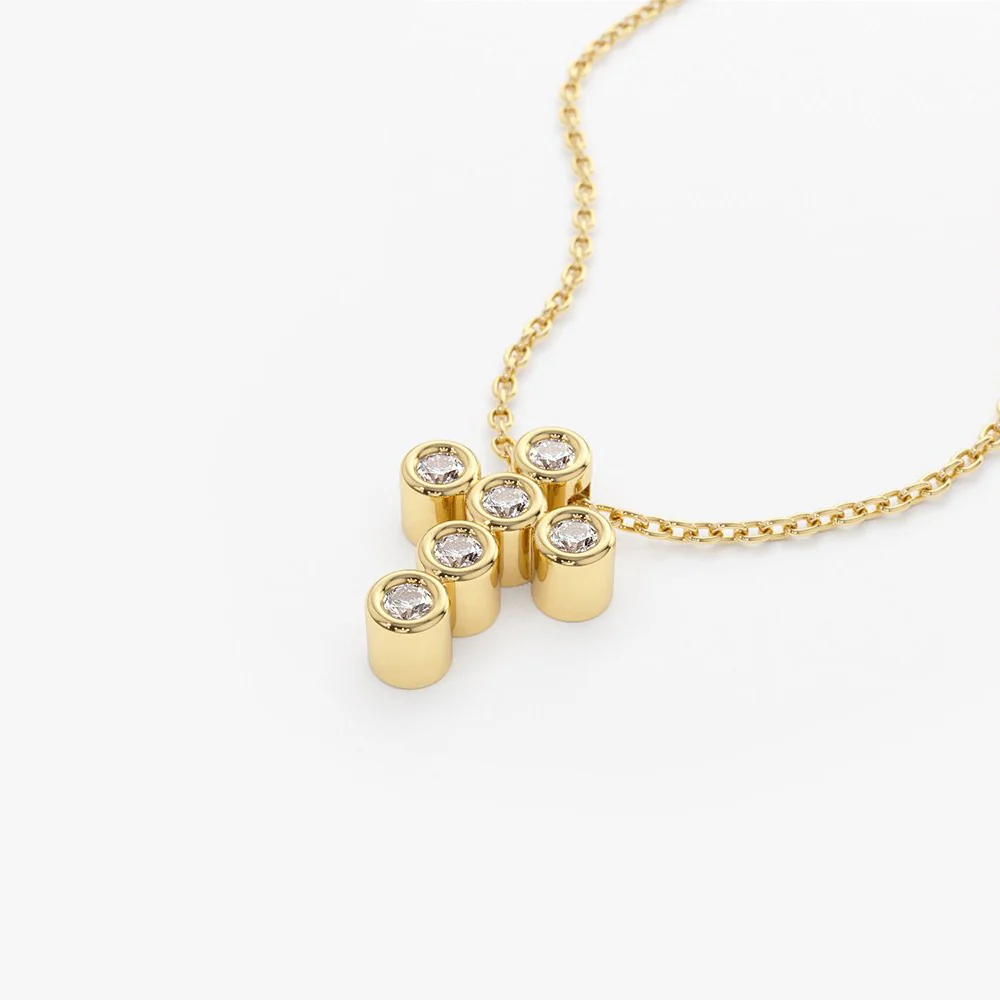 14K Gold 6 Stone Bezel Setting Diamond Cross Necklace - Image 7