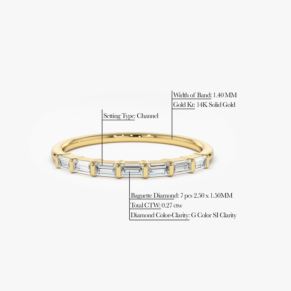 14K 7 Stone Baguette Diamond Wedding Ring - Image 6