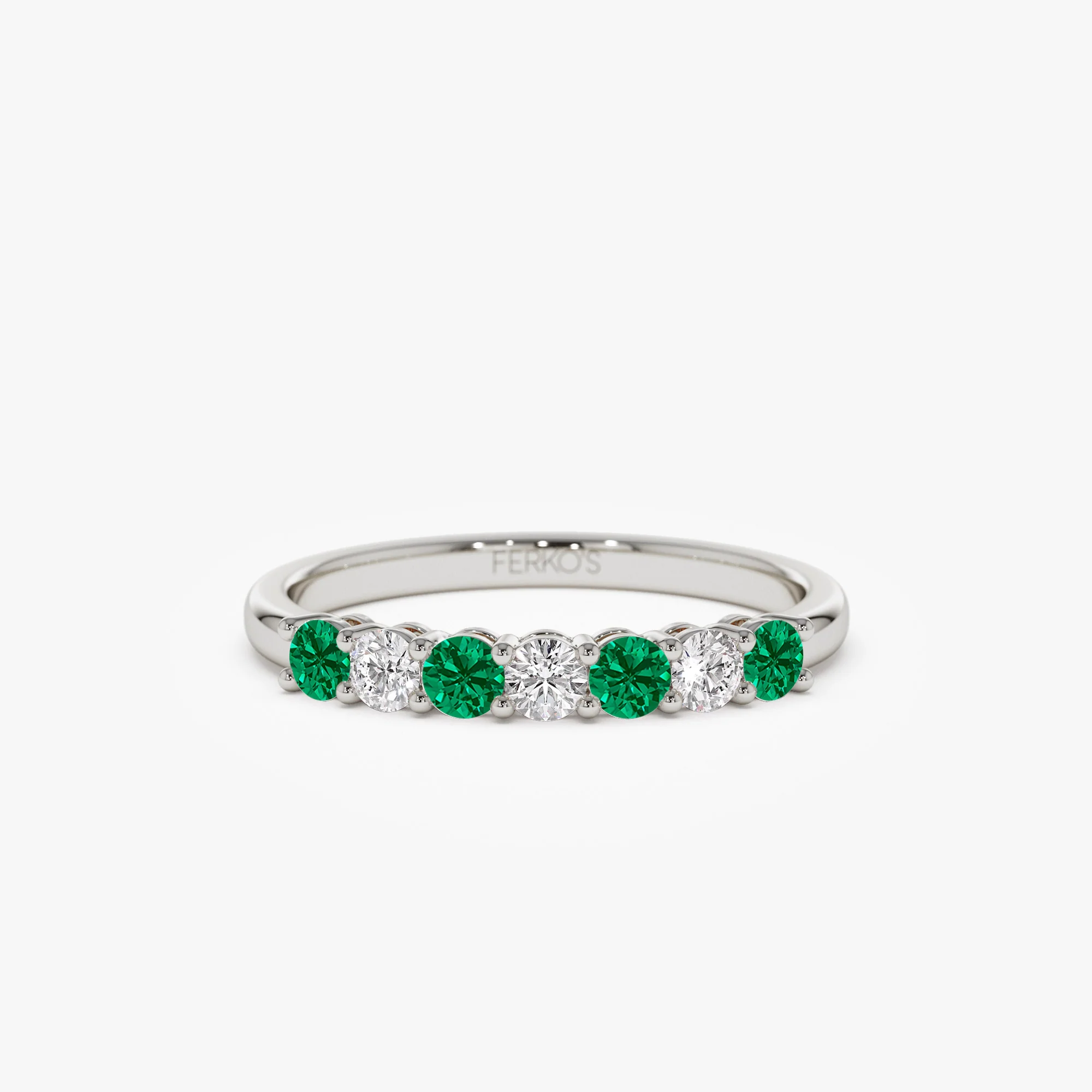 14k 7 Stone Basket Setting Diamond and Emerlad Wedding Ring - Image 8