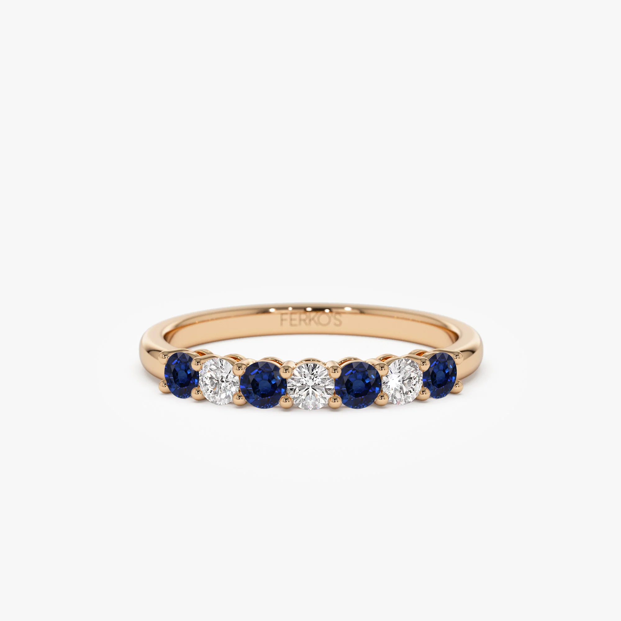 14k 7 Stone Basket Setting Diamond and Sapphire Wedding Ring - Image 5