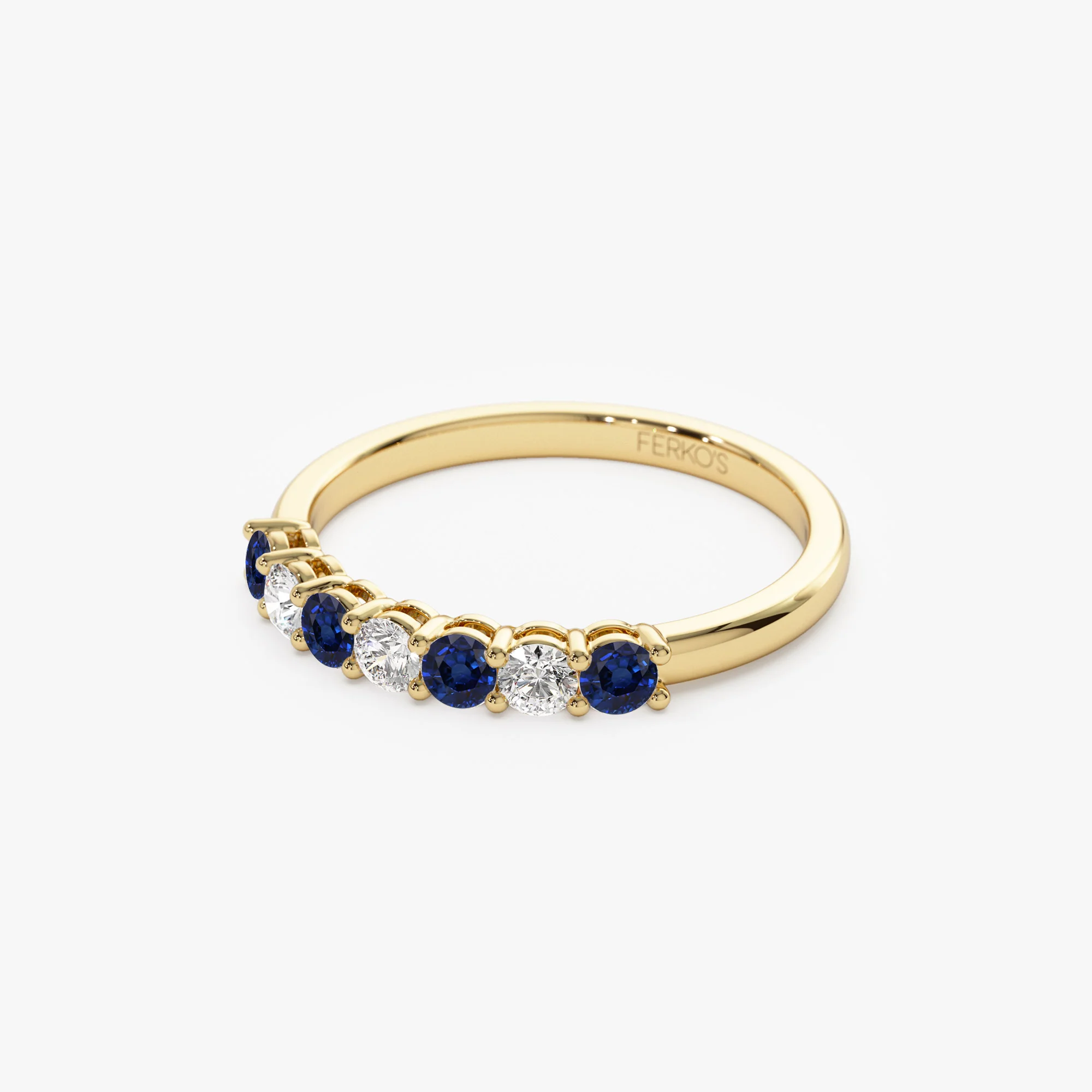 14k 7 Stone Basket Setting Diamond and Sapphire Wedding Ring - Image 7