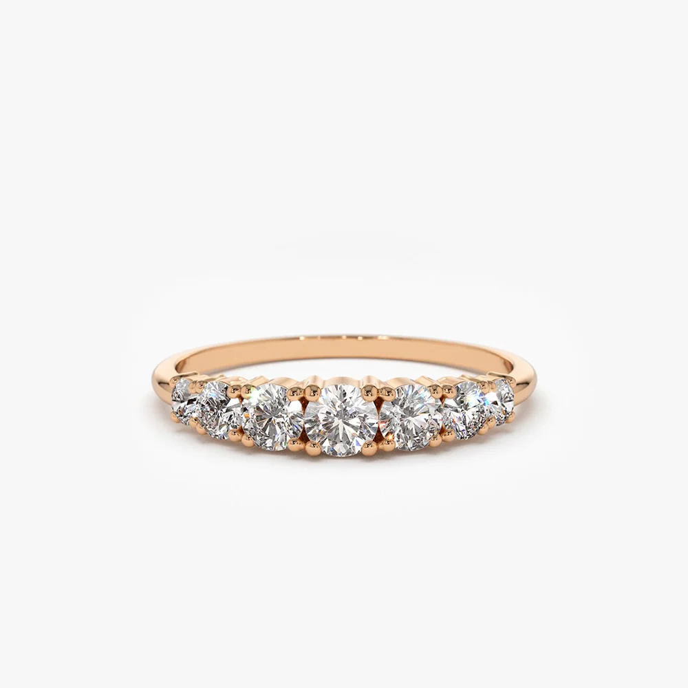14K Gold 7 Stone Diamond Graduated Wedding Ring - Image 4