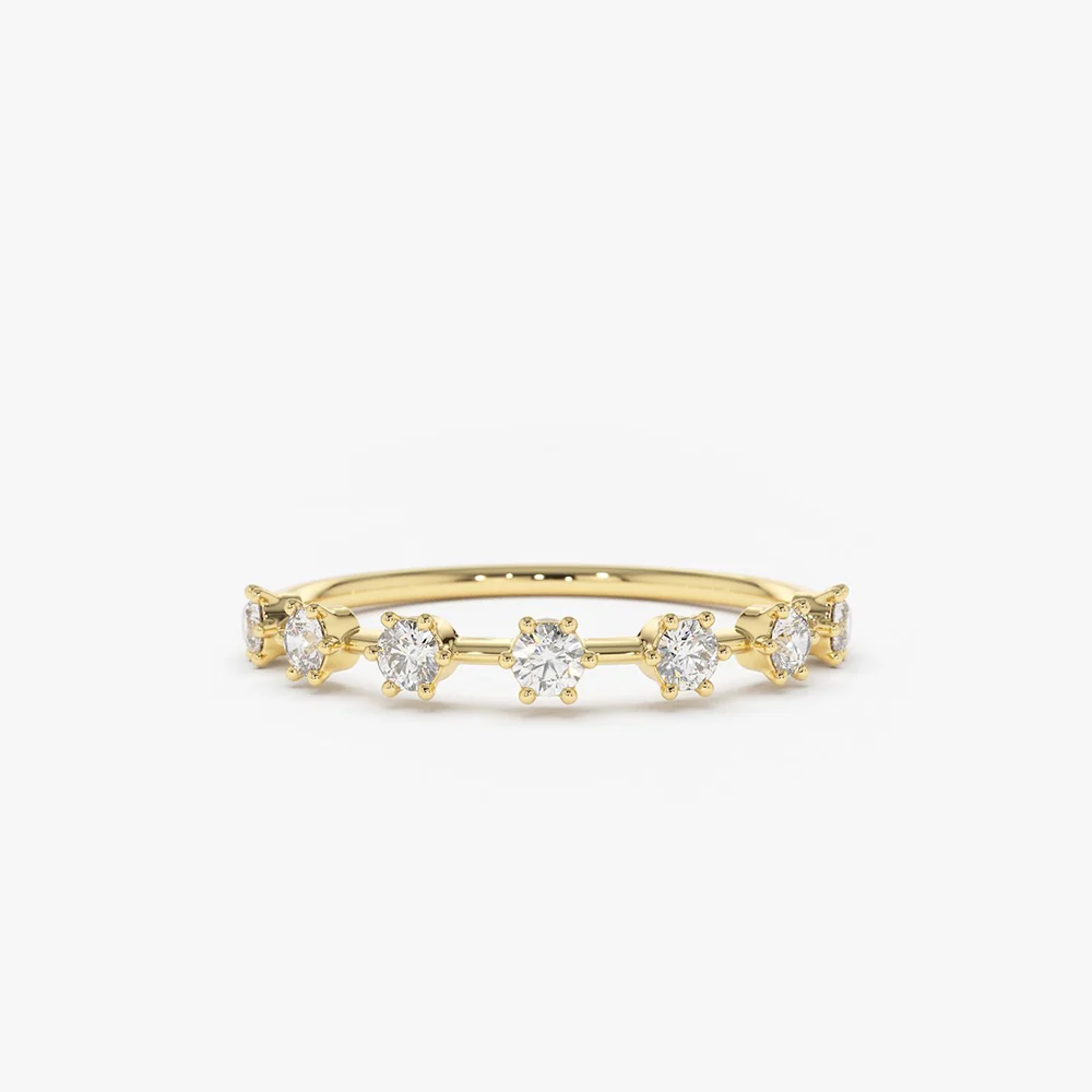 14K Gold 7 Stone Round Diamond Wedding Ring