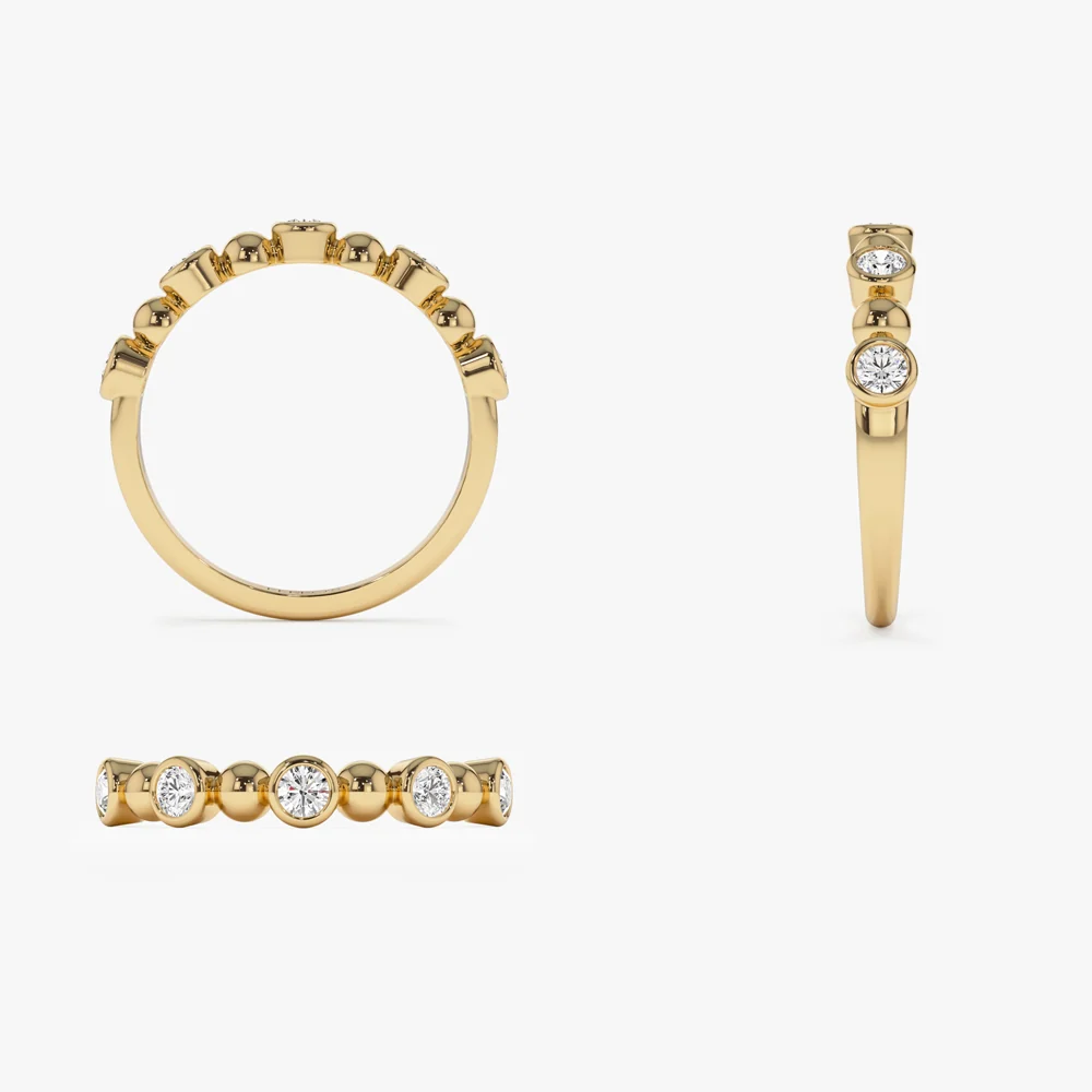 14k Alternating Beads & Bezel Setting Diamond Ring - Image 8