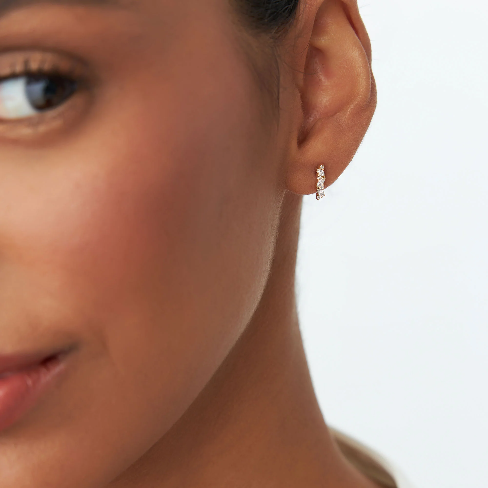 14K Gold Alternating Marquise and Round Diamond Studs - Image 3