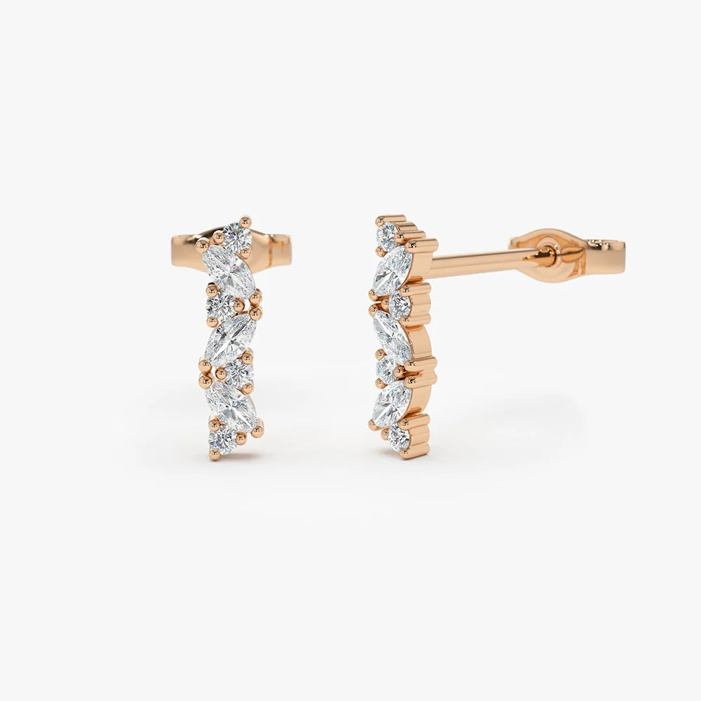 14K Gold Alternating Marquise and Round Diamond Studs - Image 5