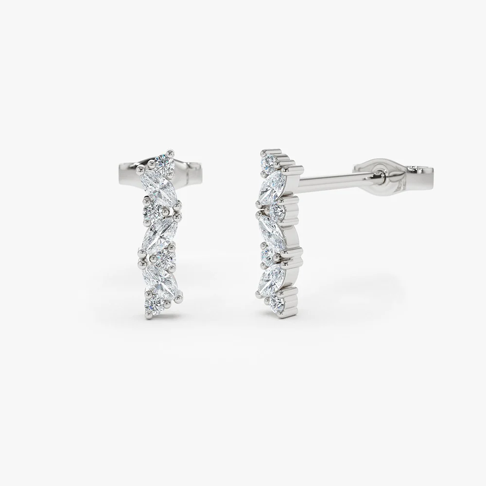14K Gold Alternating Marquise and Round Diamond Studs - Image 6