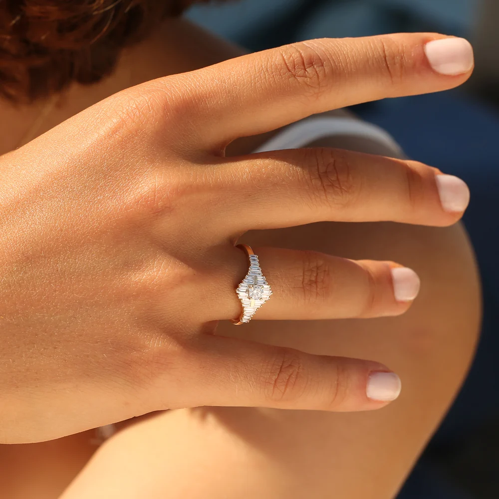 14k Art Deco Inspired Baguette Diamond Ring - Image 4