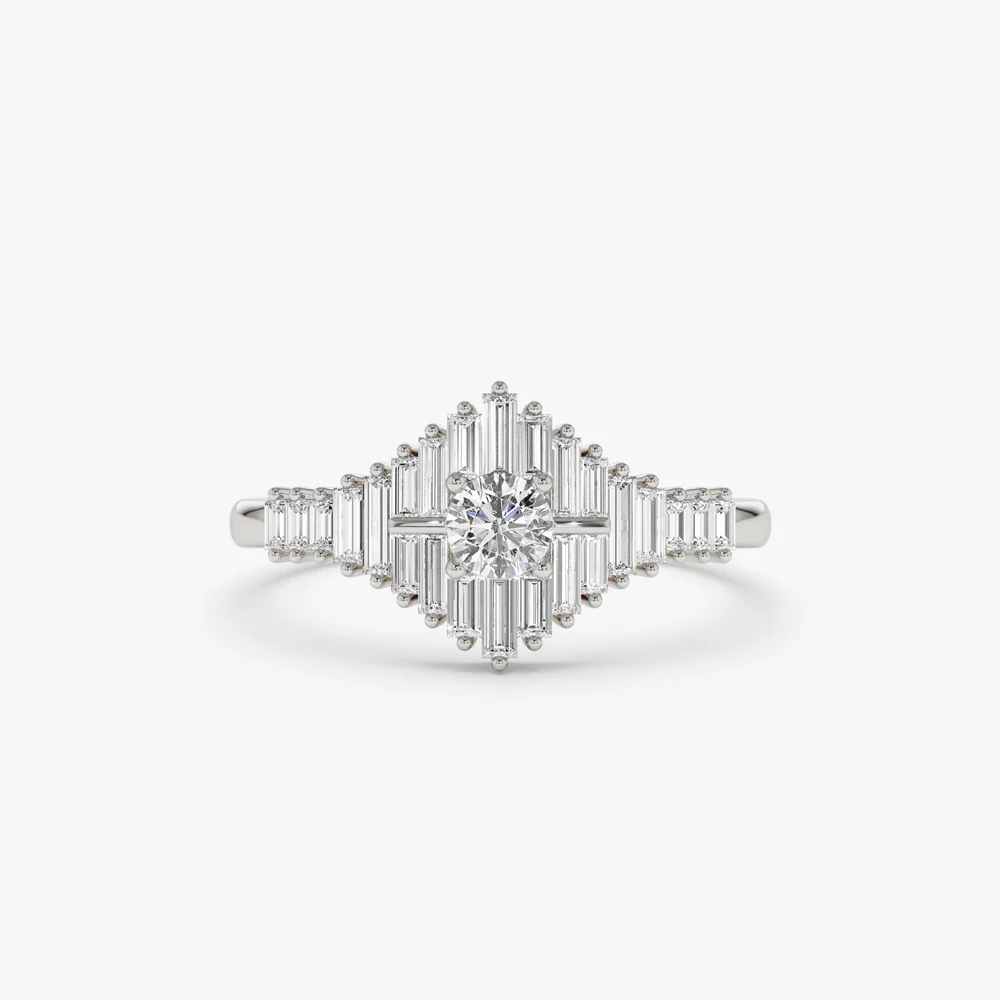 14k Art Deco Inspired Baguette Diamond Ring - Image 7