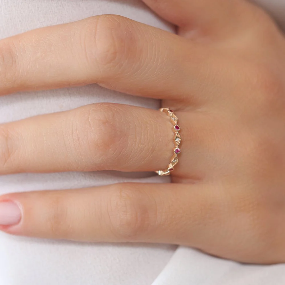14k Ruby Art Deco Wedding Band - Image 3