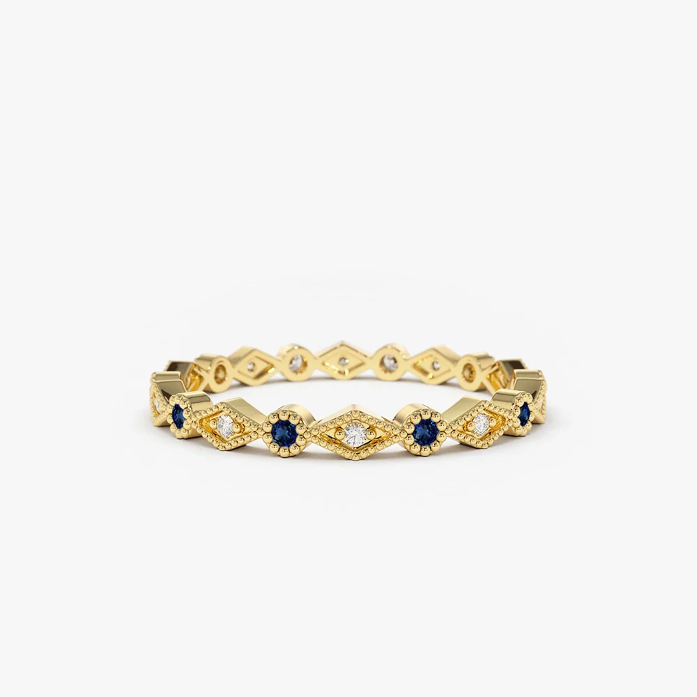 14k Sapphire Art Deco Wedding Band
