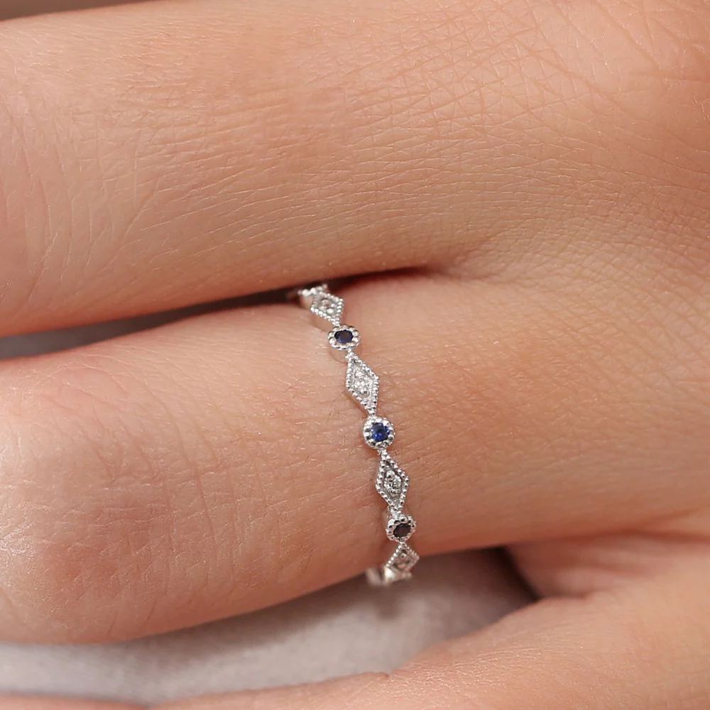 14k Sapphire Art Deco Wedding Band - Image 2