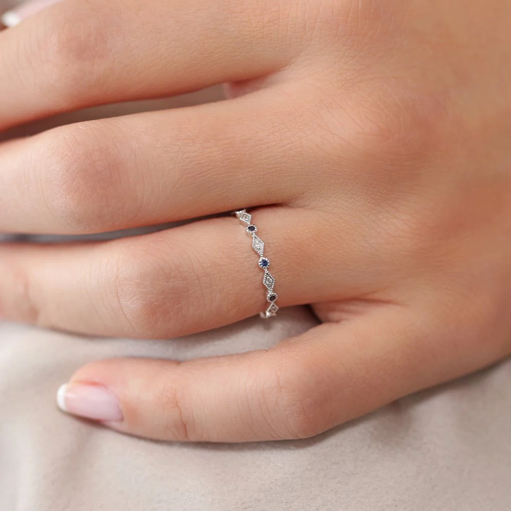 14k Sapphire Art Deco Wedding Band - Image 3