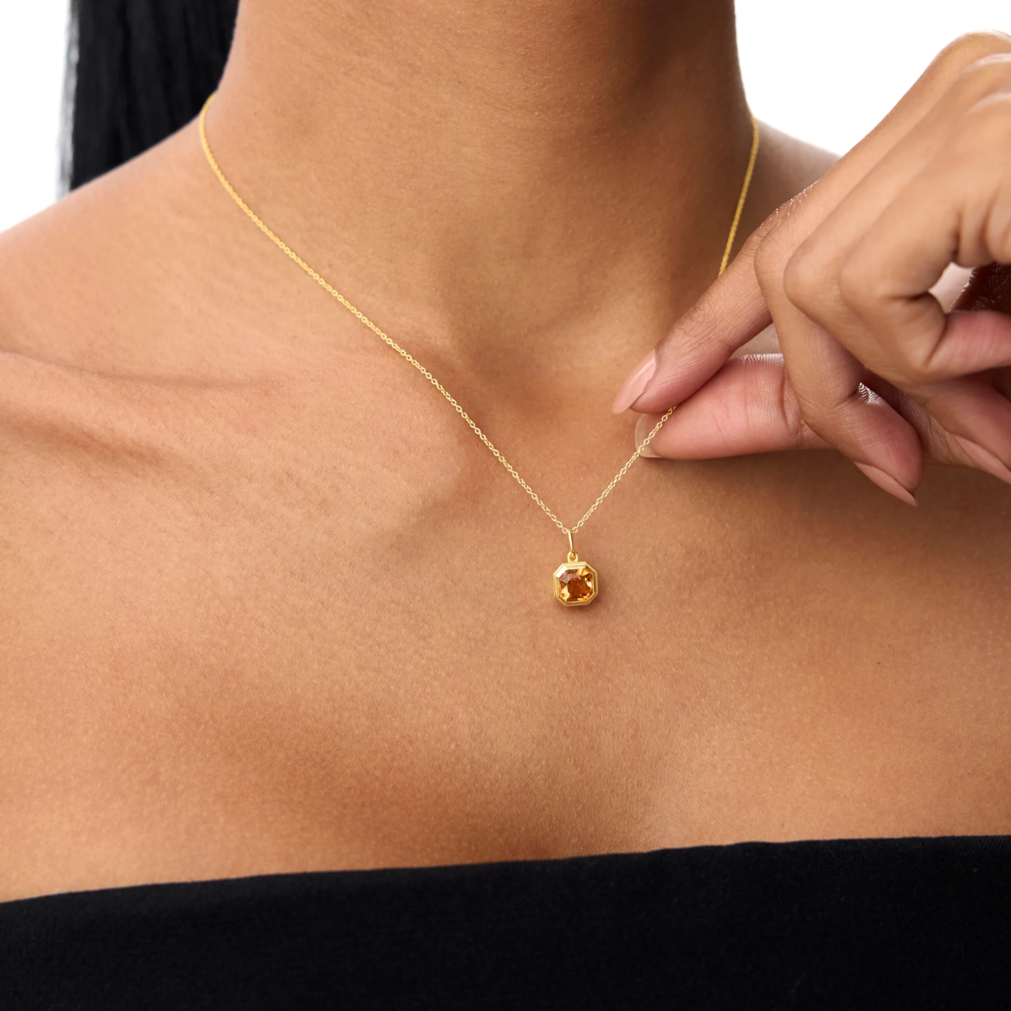 14K Asscher Cut Bezel Set Citrine Necklace - Image 2