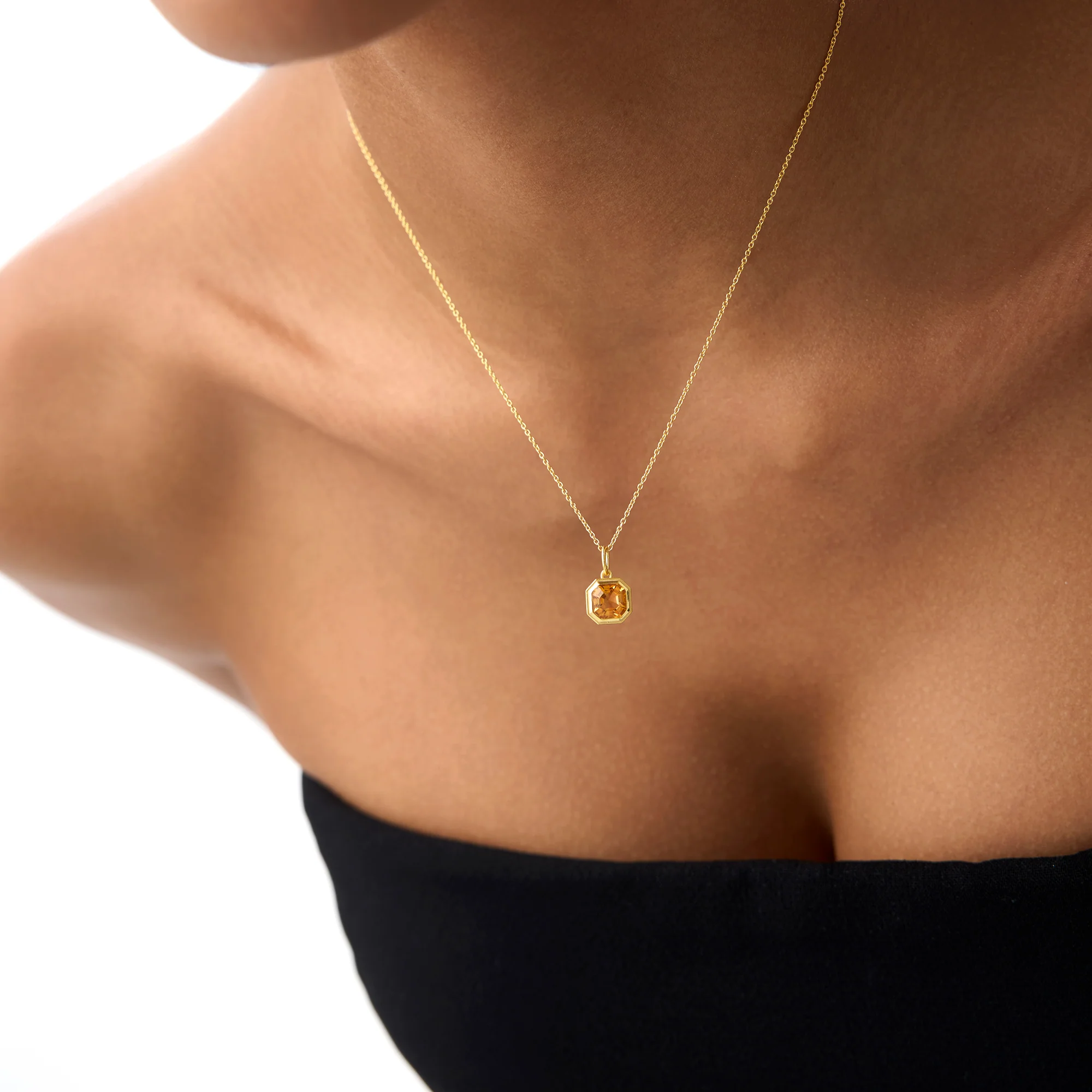 14K Asscher Cut Bezel Set Citrine Necklace - Image 3