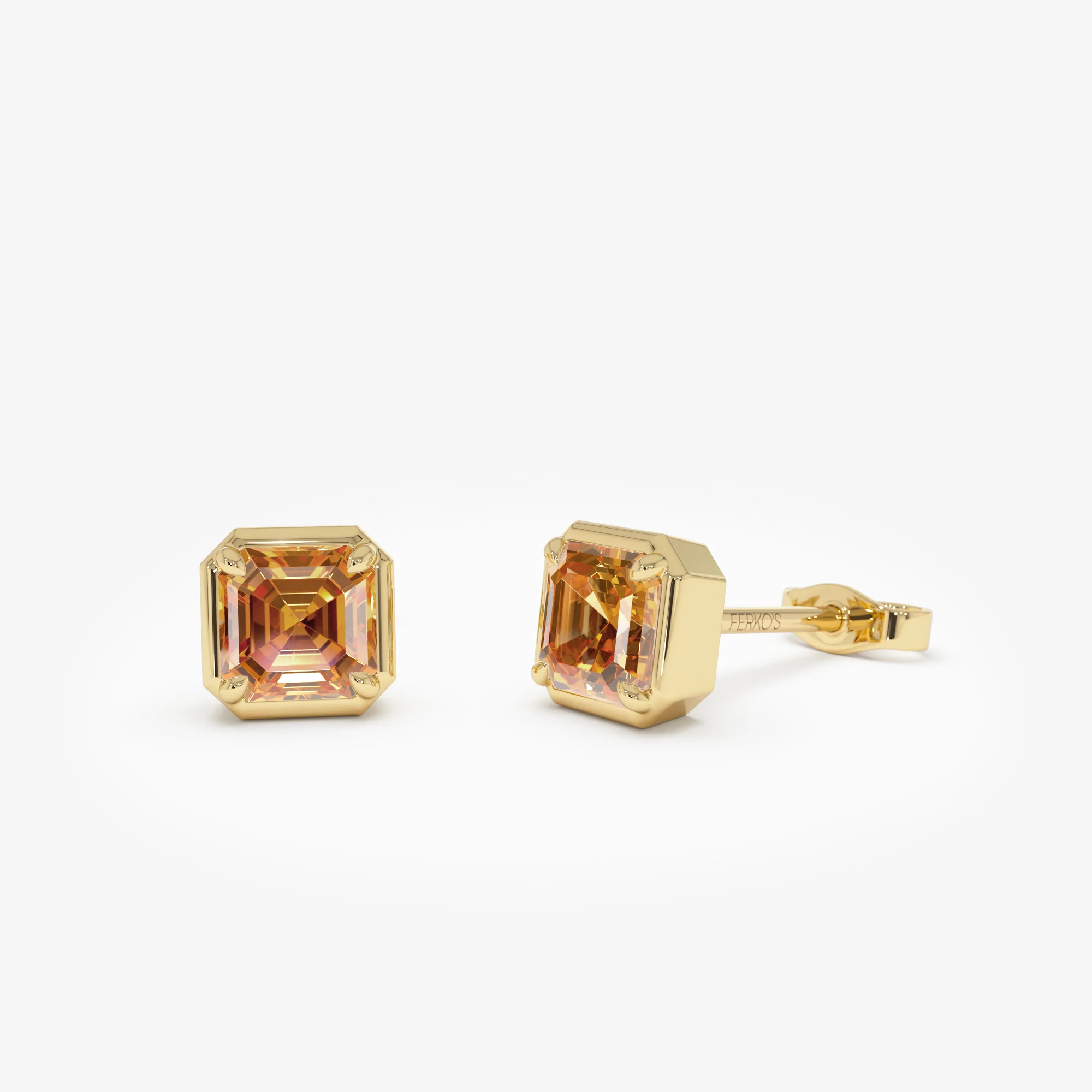 14K Asscher Cut Citrine Stud Earrings