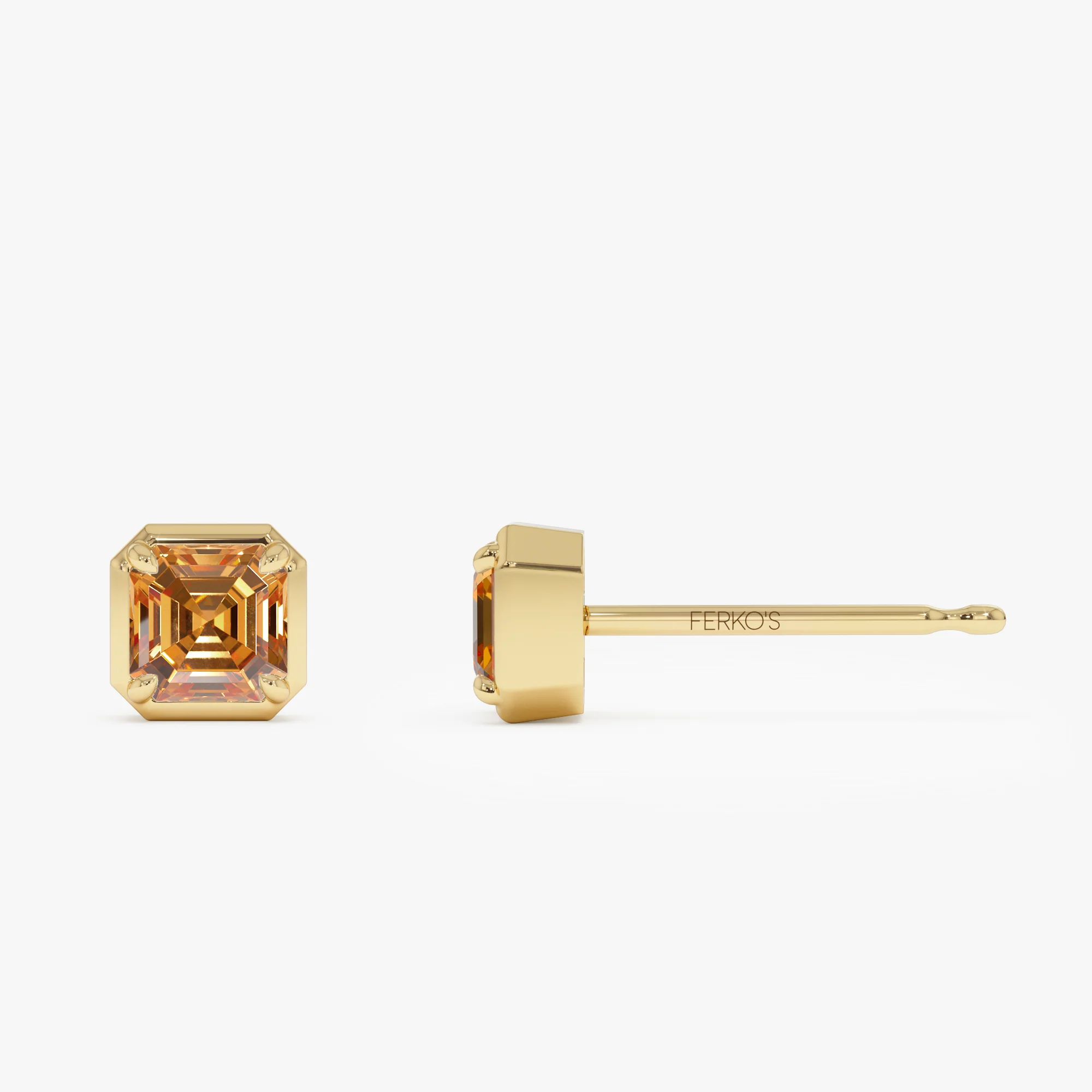 14K Asscher Cut Citrine Stud Earrings - Image 2