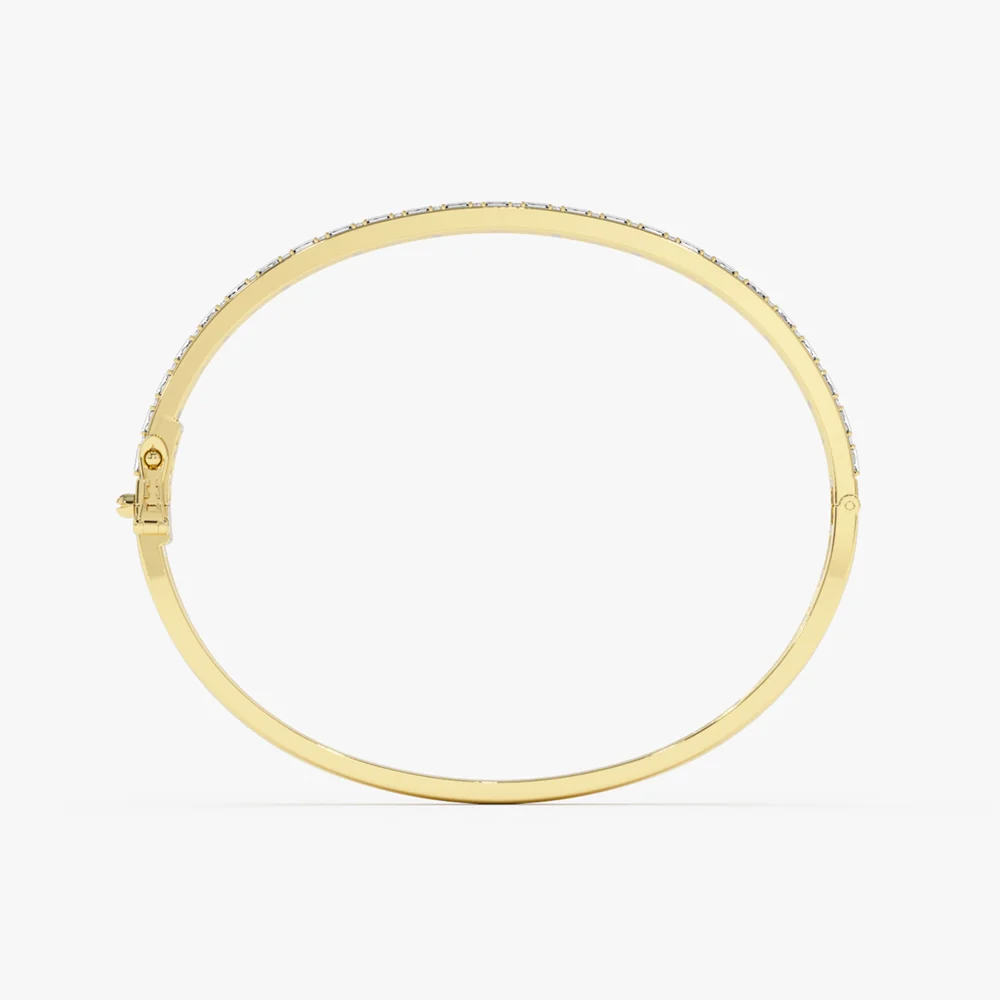 14k Baguette and Round Brilliant Micro Pave Statement Bangle Bracelet - Image 4