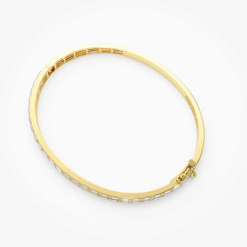 14k Baguette and Round Brilliant Micro Pave Statement Bangle Bracelet - Image 5