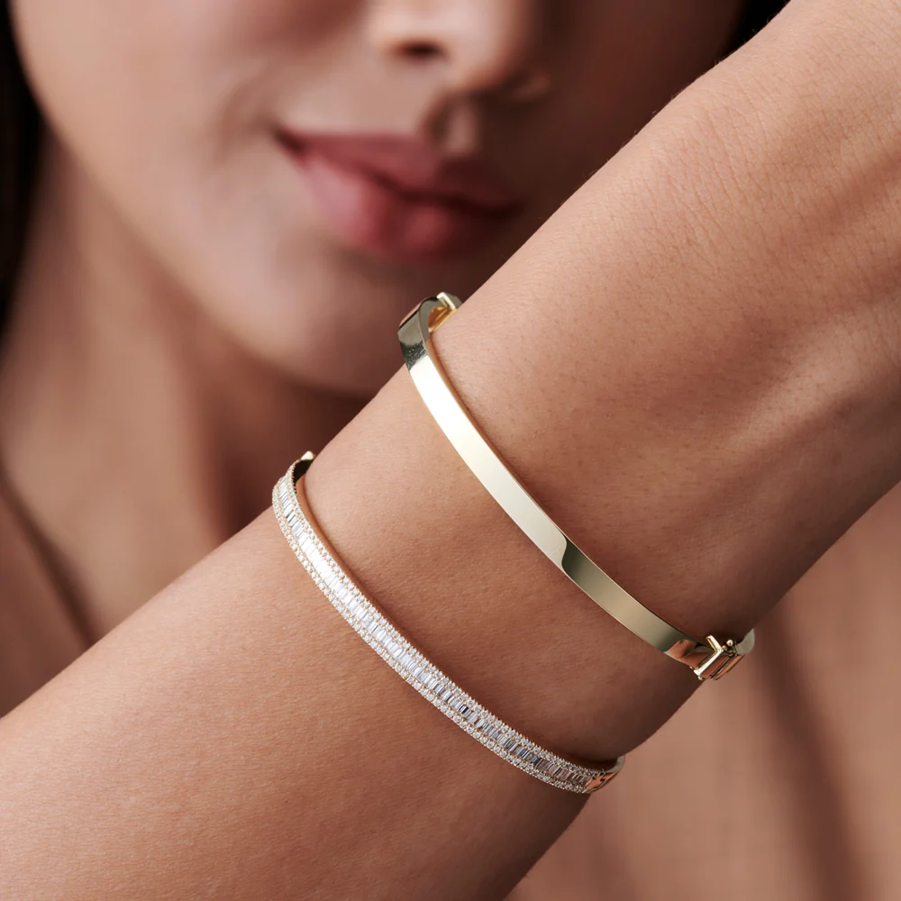 14k Baguette and Round Brilliant Micro Pave Statement Bangle Bracelet - Image 8