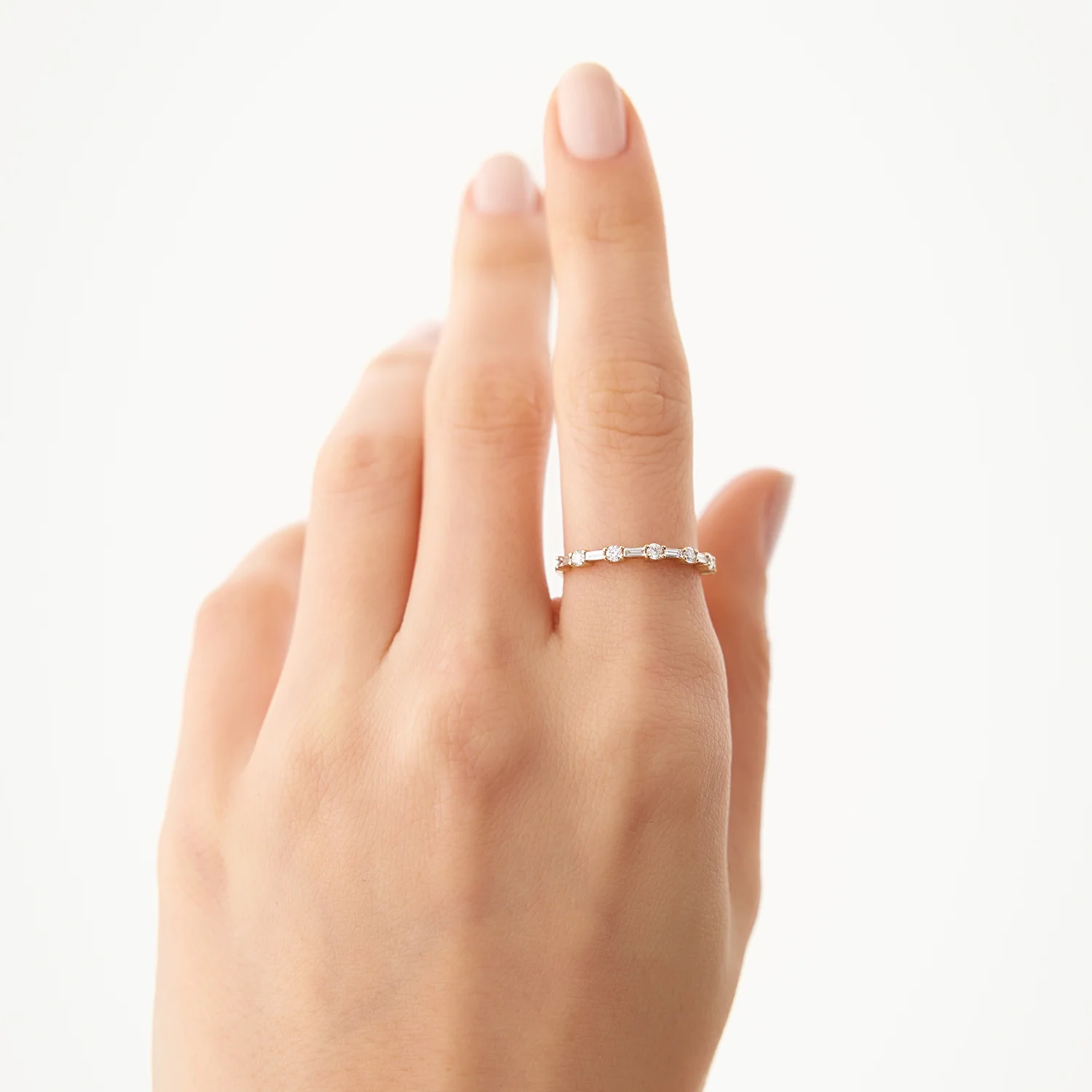 14k Baguette and Round Diamond Alternating Ring - Image 3