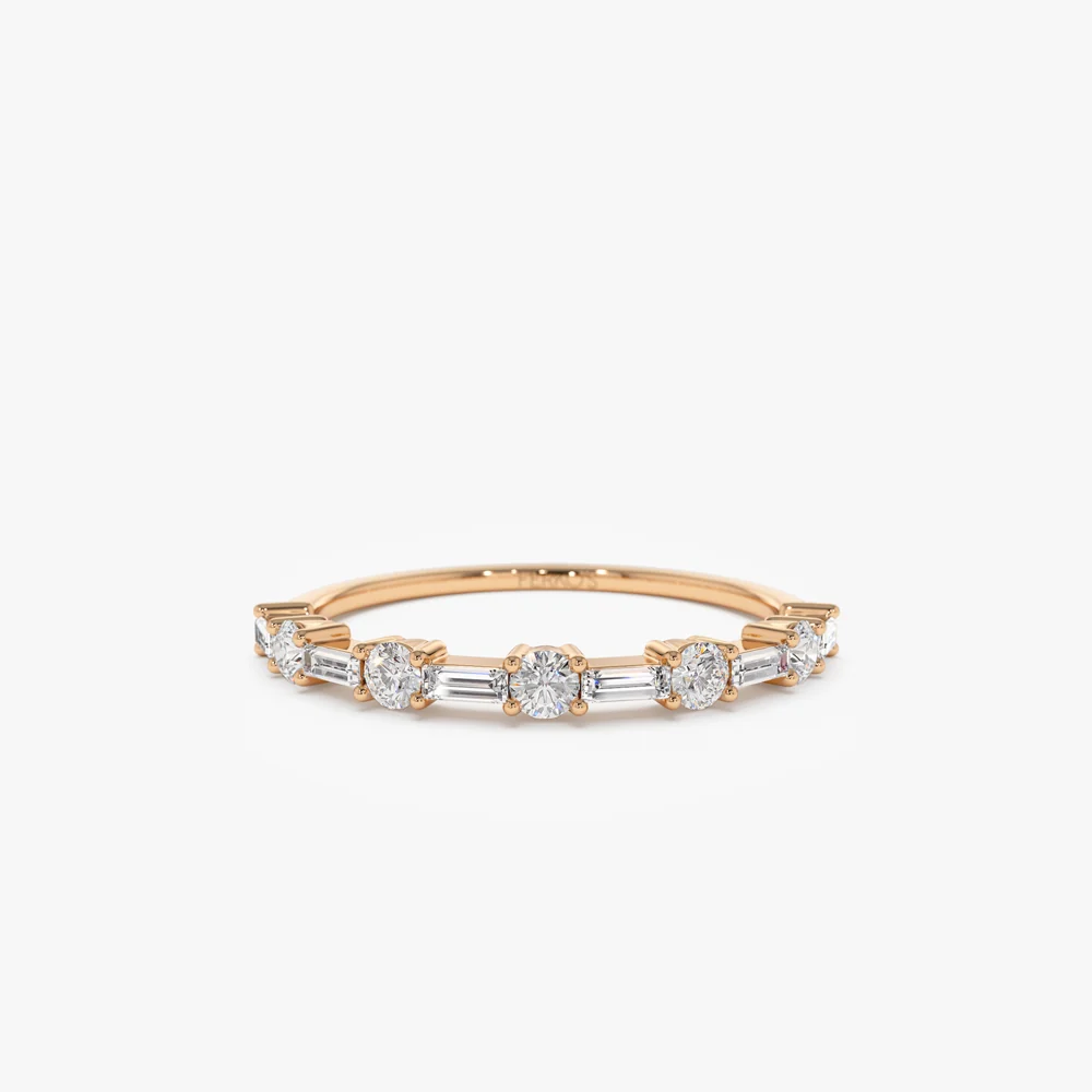 14k Baguette and Round Diamond Alternating Ring - Image 6