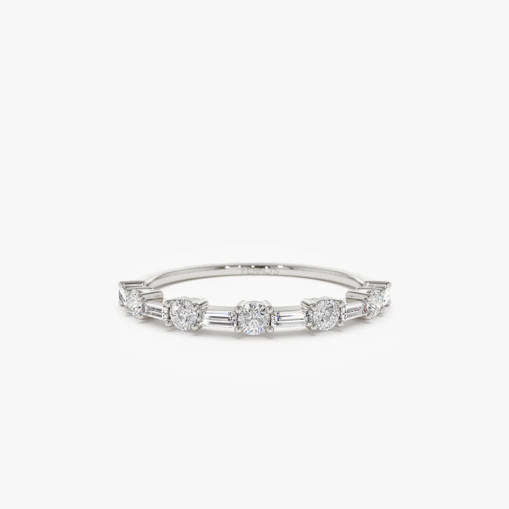 14k Baguette and Round Diamond Alternating Ring - Image 7