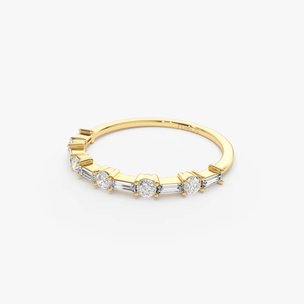 14k Baguette and Round Diamond Alternating Ring - Image 8