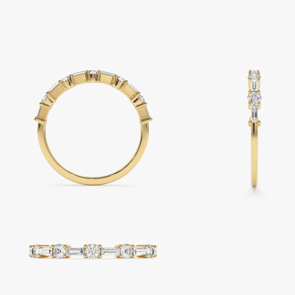 14k Baguette and Round Diamond Alternating Ring - Image 9