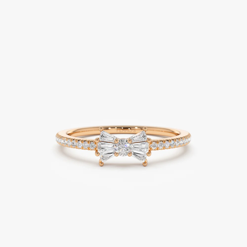 14k Baguette and Round Diamond Bow Ring - Image 5
