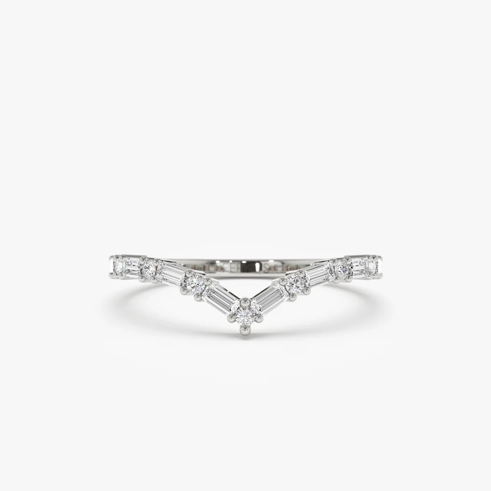 14k Baguette and Round Diamond Chevron Ring - Image 5
