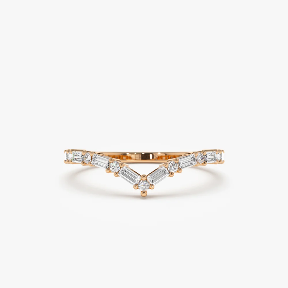 14k Baguette and Round Diamond Chevron Ring - Image 6