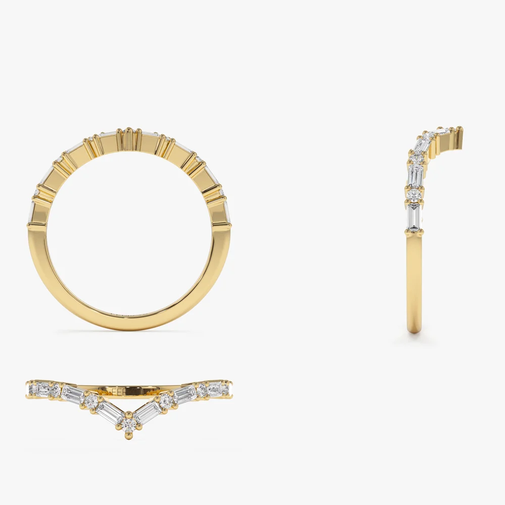 14k Baguette and Round Diamond Chevron Ring - Image 8