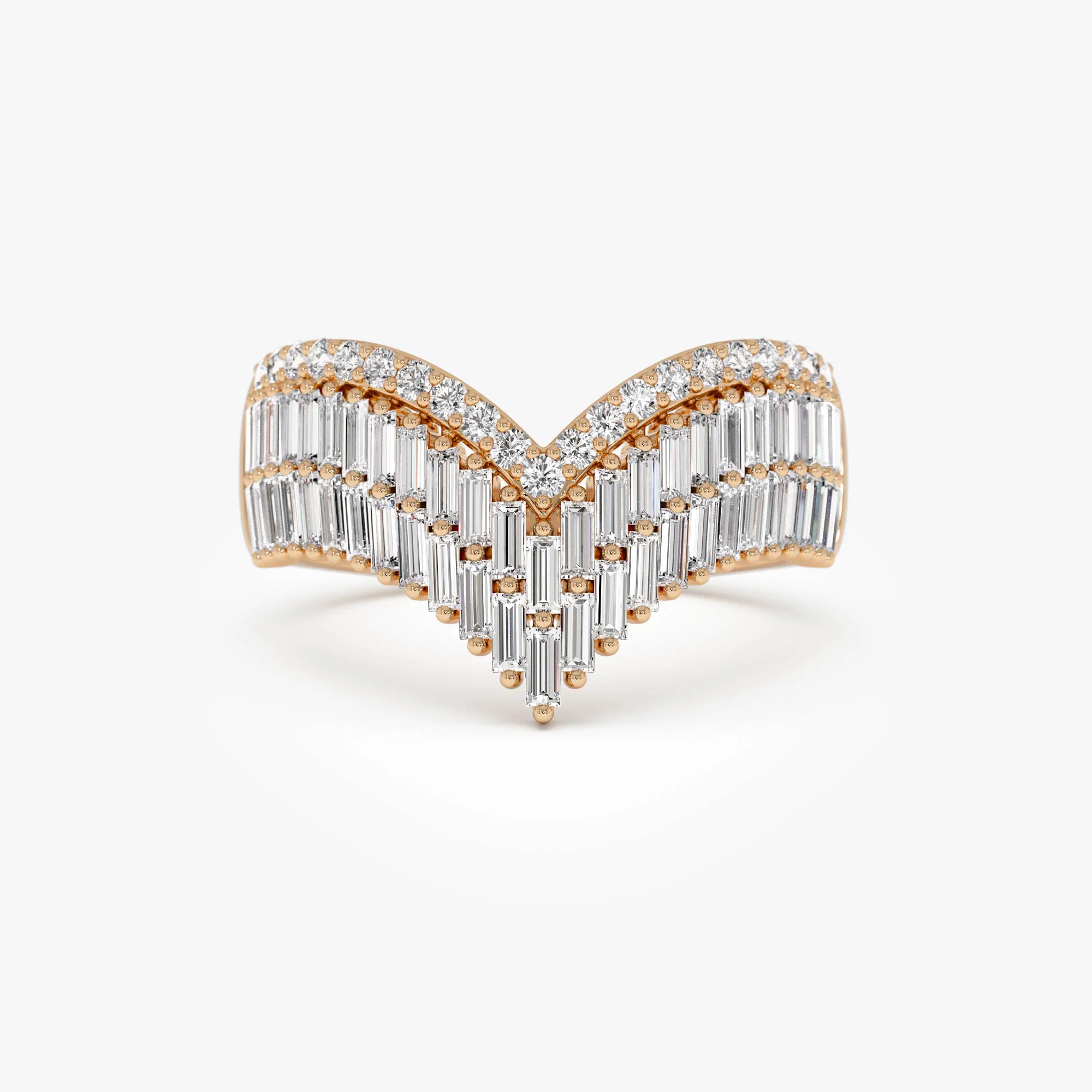 14k Baguette and Round Diamond Chevron Statement Ring - Image 7