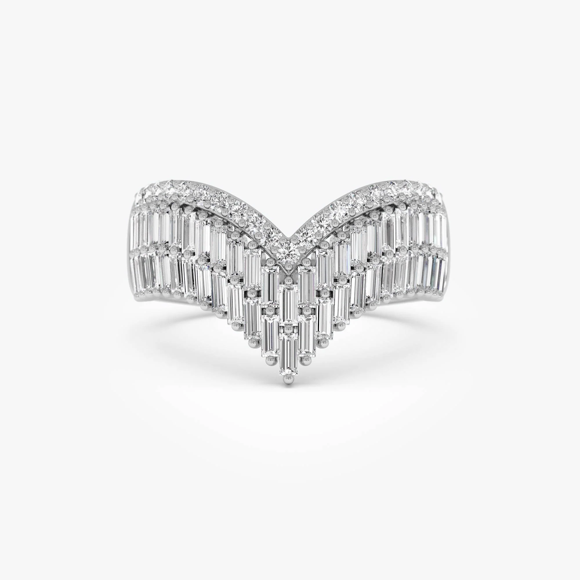 14k Baguette and Round Diamond Chevron Statement Ring - Image 8