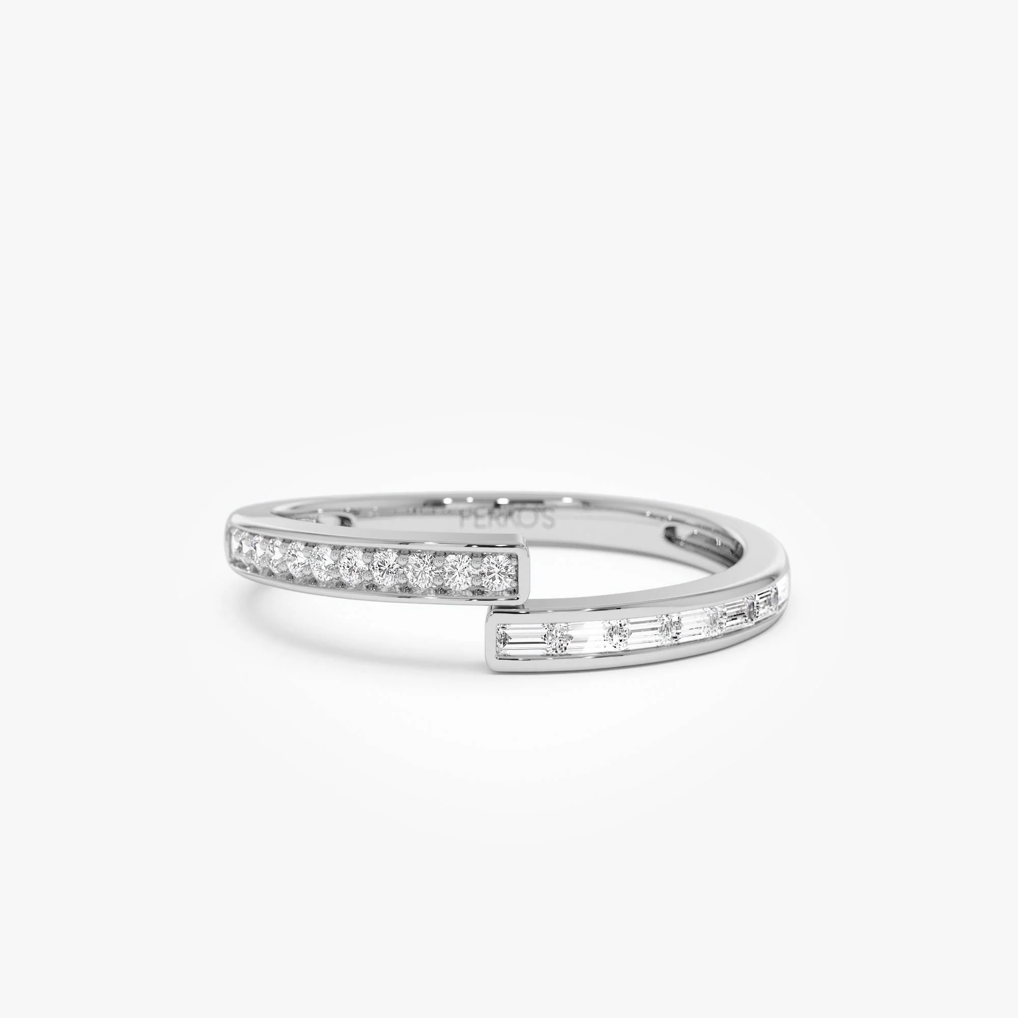 14k Baguette and Round Diamond Crossover Ring - Image 7