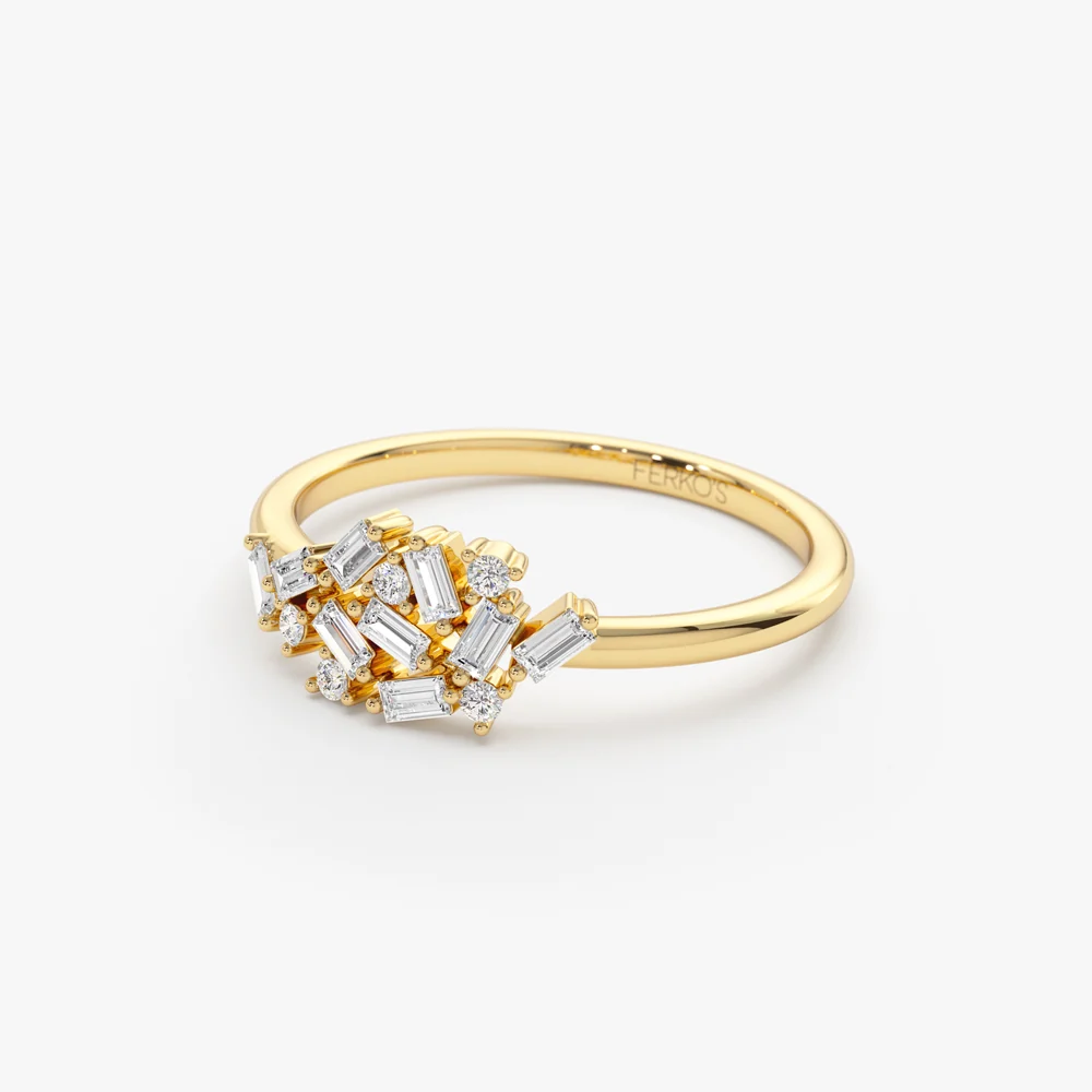 14k Baguette and Round Diamond Dainty Cluster Ring - Image 8